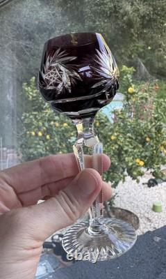 (5) Vintage Bohemian Cut Crystal Cordial Stem Glasses 5 Colored Glass
