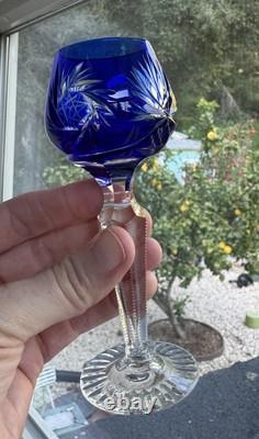 (5) Vintage Bohemian Cut Crystal Cordial Stem Glasses 5 Colored Glass
