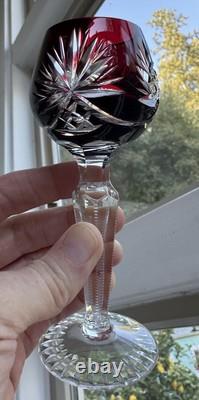 (5) Vintage Bohemian Cut Crystal Cordial Stem Glasses 5 Colored Glass