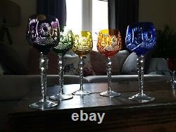 5 Vintage Bohemian Polish Cut to Clear Lead Crystal Wine Hock Glasses exquisite