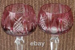 5 Wine Hock Glasses Cranberry Red Cut to Clear Crystal glass Bohemian Germany