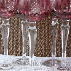 5 Wine Hock Glasses Cranberry Red Cut to Clear Crystal glass Bohemian Germany