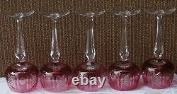 5 Wine Hock Glasses Cranberry Red Cut to Clear Crystal glass Bohemian Germany