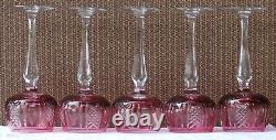 5 Wine Hock Glasses Cranberry Red Cut to Clear Crystal glass Bohemian Germany