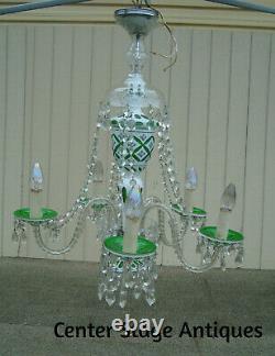 61187 Bohemian 5 arm Crystal Chandlier withwhite & green cut hand painted glass