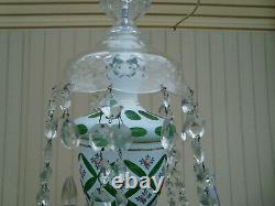 61187 Bohemian 5 arm Crystal Chandlier withwhite & green cut hand painted glass