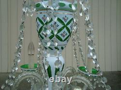61187 Bohemian 5 arm Crystal Chandlier withwhite & green cut hand painted glass
