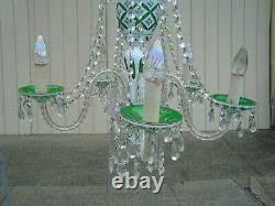 61187 Bohemian 5 arm Crystal Chandlier withwhite & green cut hand painted glass