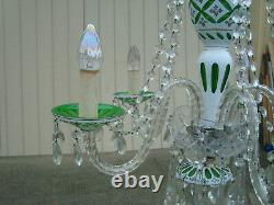 61187 Bohemian 5 arm Crystal Chandlier withwhite & green cut hand painted glass