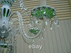 61187 Bohemian 5 arm Crystal Chandlier withwhite & green cut hand painted glass