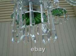 61187 Bohemian 5 arm Crystal Chandlier withwhite & green cut hand painted glass