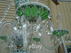 61187 Bohemian 5 arm Crystal Chandlier withwhite & green cut hand painted glass