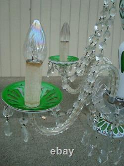 61187 Bohemian 5 arm Crystal Chandlier withwhite & green cut hand painted glass