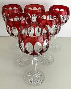 6 AJKA Corlis RUBY RED cased cut to clear Crystal 8 BALLOON Wine GOBLETS