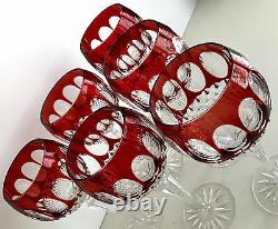 6 AJKA Corlis RUBY RED cased cut to clear Crystal 8 BALLOON Wine GOBLETS