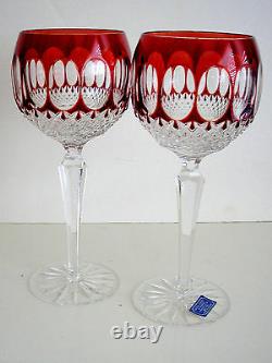 6 AJKA Corlis RUBY RED cased cut to clear Crystal 8 BALLOON Wine GOBLETS