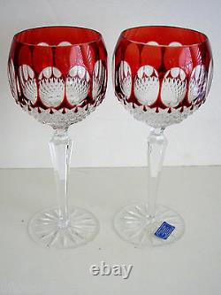 6 AJKA Corlis RUBY RED cased cut to clear Crystal 8 BALLOON Wine GOBLETS