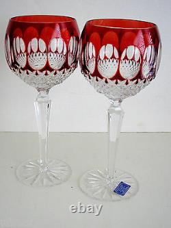 6 AJKA Corlis RUBY RED cased cut to clear Crystal 8 BALLOON Wine GOBLETS