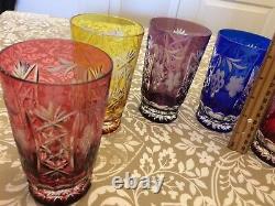 6 AJKA Marsala Multi-Color Crystal Cut to Clear Highball Water Glasses Mint Con
