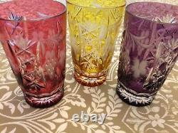 6 AJKA Marsala Multi-Color Crystal Cut to Clear Highball Water Glasses Mint Con
