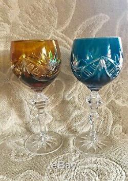 (6) Ajka Bohemian Cut to Clear Crystal Wines Hocks Glasses Stems