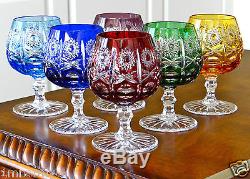 (6) Ajka Brandy Cognac Liqueur Glasses, Cased Cut To Clear Crystal, Nib