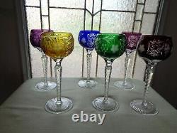 6 Ajka Marsala Cut To Clear Crystal 8 1/4 Multicolor Wine Goblet Glass