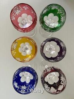 6 Ajka Marsala Cut To Clear Crystal 8 1/4 Multicolor Wine Goblet Glass