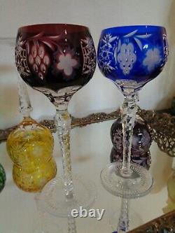 6 Ajka Marsala Cut To Clear Crystal 8 1/4 Multicolor Wine Goblet Glass