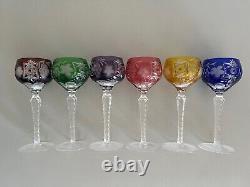 6 Ajka Marsala Cut To Clear Crystal 8 1/4 Multicolor Wine Goblet Glass
