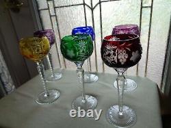 6 Ajka Marsala Cut To Clear Crystal 8 1/4 Multicolor Wine Goblet Glass