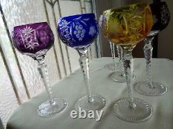 6 Ajka Marsala Cut To Clear Crystal 8 1/4 Multicolor Wine Goblet Glass