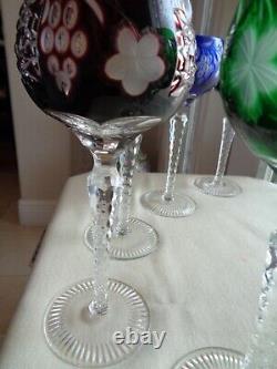 6 Ajka Marsala Cut To Clear Crystal 8 1/4 Multicolor Wine Goblet Glass