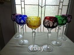 6 Ajka Marsala Cut To Clear Crystal 8 1/4 Multicolor Wine Goblet Glass