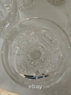 6 American Brilliant Crystal Cut Whiskey Tumbler Sunburst Drinking HEAVY CLEAR