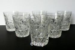 6 American Brilliant Cut Glass Crystal STRAWBERY Tumblers Whiskey Glasses Set