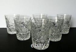 6 American Brilliant Cut Glass Crystal STRAWBERY Tumblers Whiskey Glasses Set