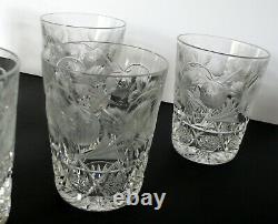 6 American Brilliant Cut Glass Crystal STRAWBERY Tumblers Whiskey Glasses Set