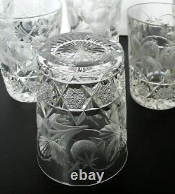 6 American Brilliant Cut Glass Crystal STRAWBERY Tumblers Whiskey Glasses Set