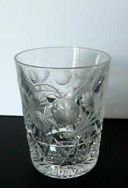 6 American Brilliant Cut Glass Crystal STRAWBERY Tumblers Whiskey Glasses Set