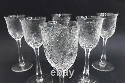 6 American Cut Glass Emulating Rock Crystal Sherry Wine Goblets c1940