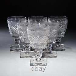 6 Anglo Irish Handblown Cut Crystal Wine Glass Water Goblets Square Base 6