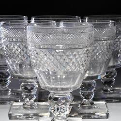 6 Anglo Irish Handblown Cut Crystal Wine Glass Water Goblets Square Base 6