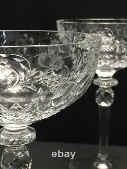 6 Antique Victorian Brilliant Cut Crystal Kosta Sweden Champagne Coupes Glasses