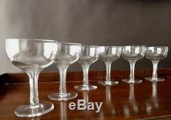 6 Antique Victorian Cut Crystal Hollow Stem Champagne Glasses, h12,8cm