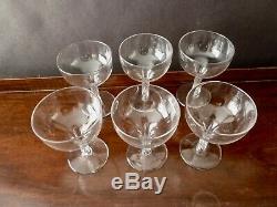 6 Antique Victorian Cut Crystal Hollow Stem Champagne Glasses, h12,8cm