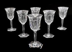 6 Baccarat Crystal Glass Cordial Wine Goblets in Malmaison, Signed Cut Panels
