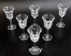 6 Baccarat Crystal Glass Cordial Wine Goblets in Malmaison, Signed Cut Panels