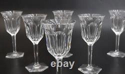 6 Baccarat Crystal Glass Cordial Wine Goblets in Malmaison, Signed Cut Panels