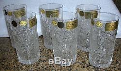 6 Bohemia QUEEN LACE Hand Cut 24% Lead Crystal Highball Water Glasses Bohemian